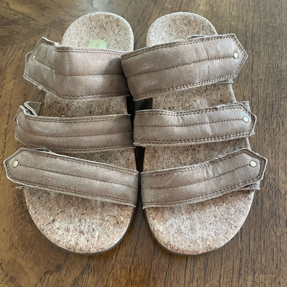 Stylish Glittery Tan Sandals with Cork Sole